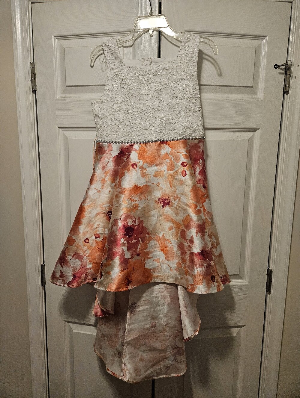 Speechless White Lace Bodice Orange and Pink Floral High-Low Dress